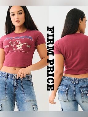 TRUE RELIGION Jeweled Crew Neck Crop Top